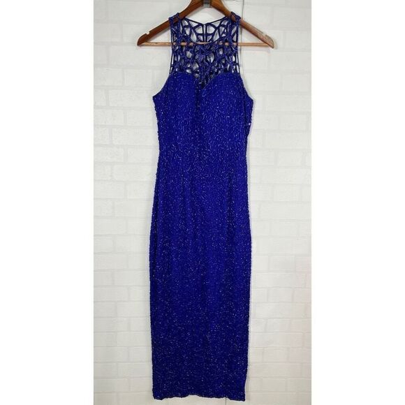 Scala Womens Silk Beaded Dress size Medium Blue Long Dress - Picture 1 of 16